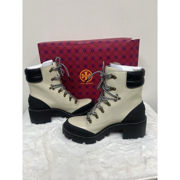 NEW Tory Burch Lug Sole Hiker Ankle Boot in New Ivory/ Perfect Black Size 10 - Picture 11 of 11